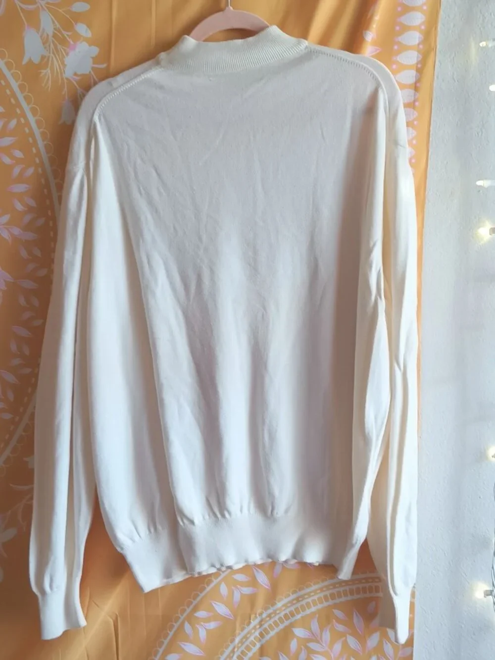 Vintage 80s Hunt Club Lightweight White Knit Mock Neck Large Cotton Sweater